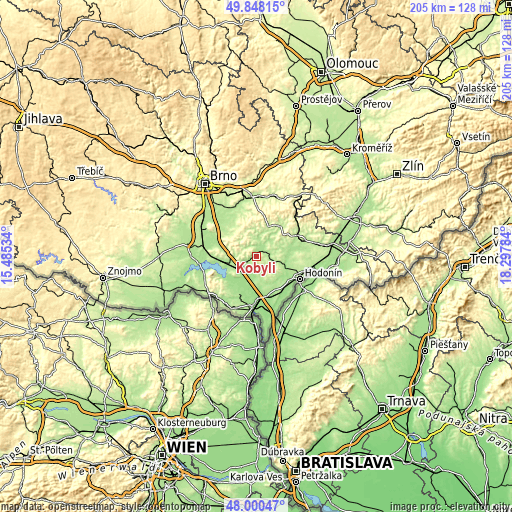 Topographic map of Kobylí