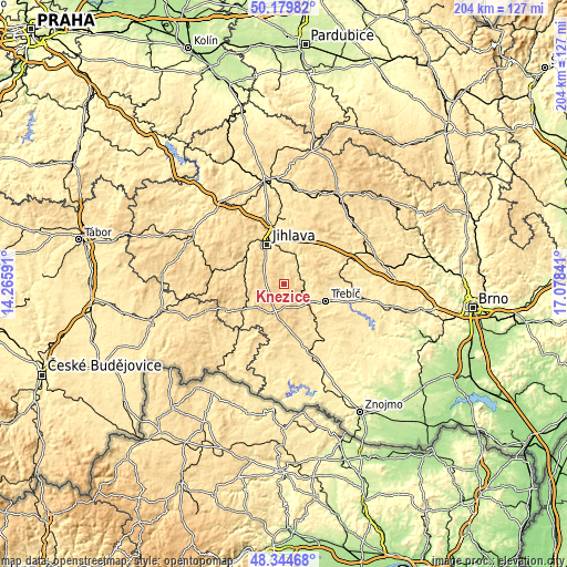 Topographic map of Kněžice