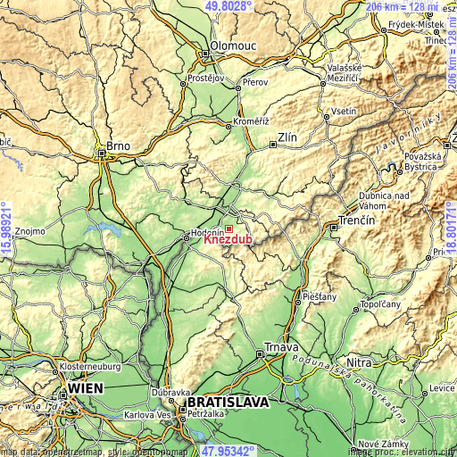 Topographic map of Kněždub