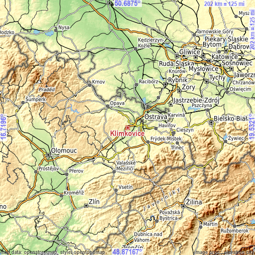 Topographic map of Klimkovice
