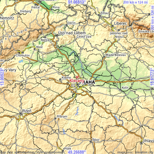 Topographic map of Klecany