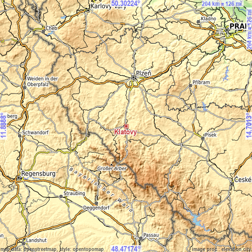 Topographic map of Klatovy