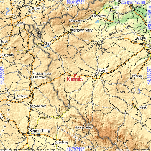 Topographic map of Kladruby