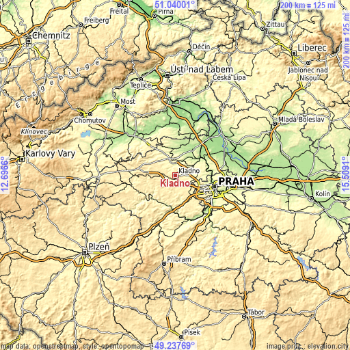 Topographic map of Kladno