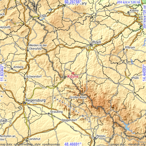 Topographic map of Kdyně