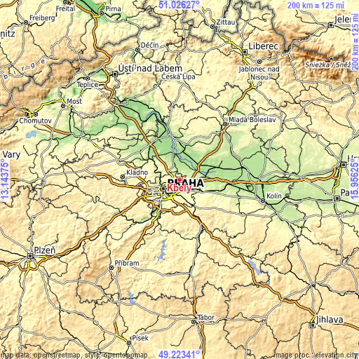 Topographic map of Kbely