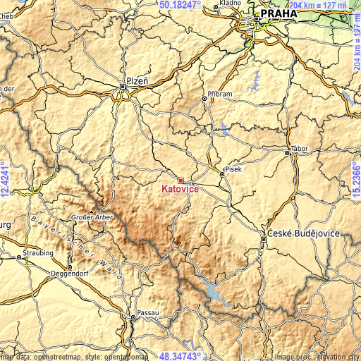 Topographic map of Katovice
