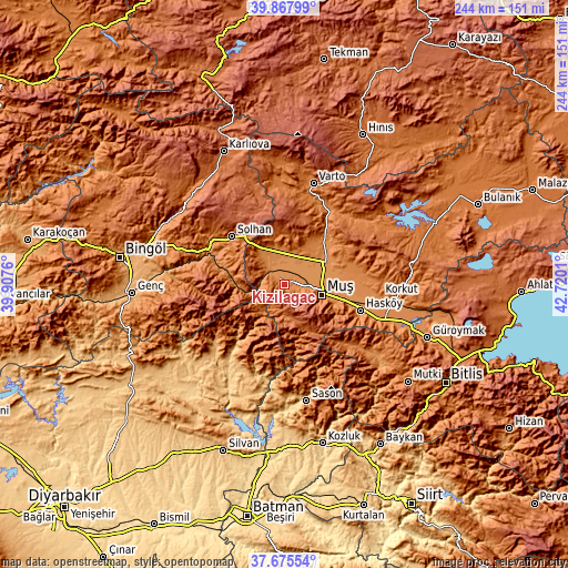 Topographic map of Kızılağaç