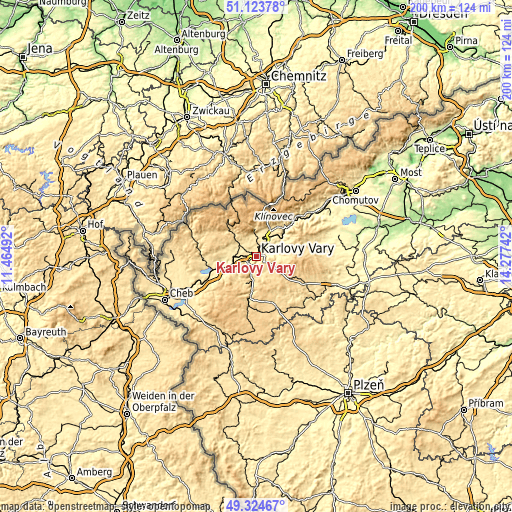 Topographic map of Karlovy Vary