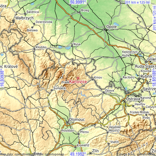 Topographic map of Karlovice