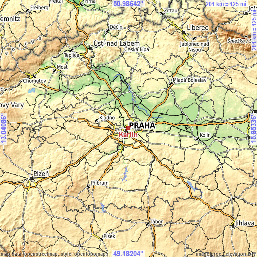 Topographic map of Karlín