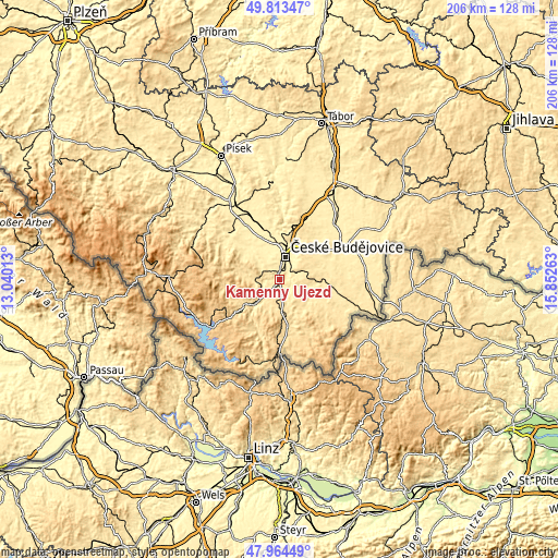 Topographic map of Kamenný Újezd