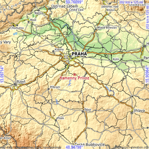 Topographic map of Kamenný Přívoz