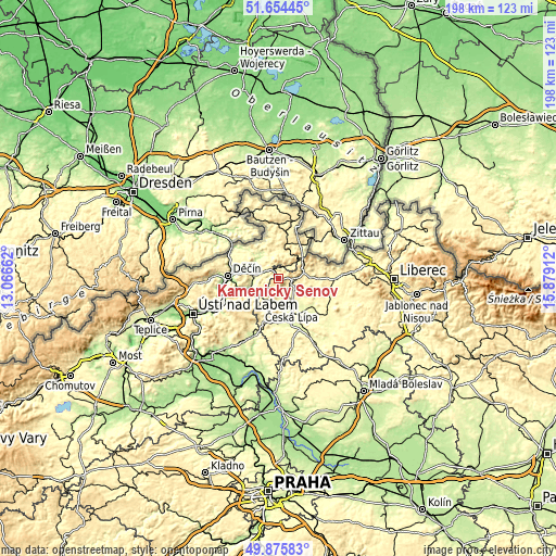 Topographic map of Kamenický Šenov