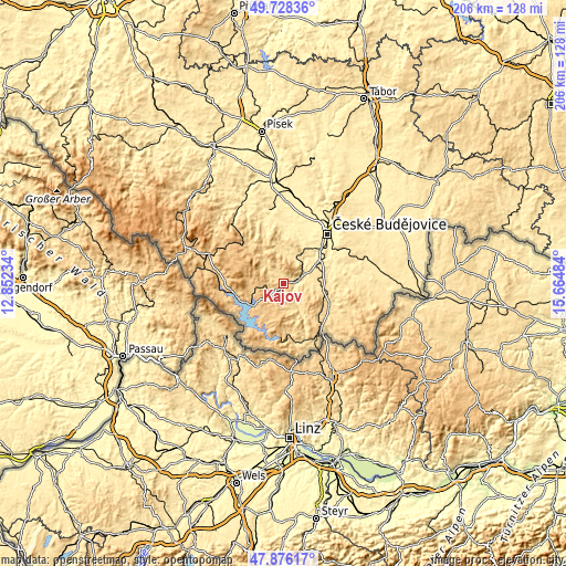 Topographic map of Kájov