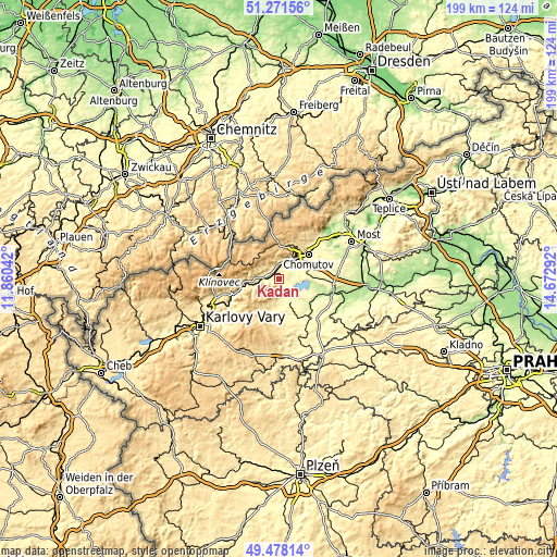 Topographic map of Kadaň