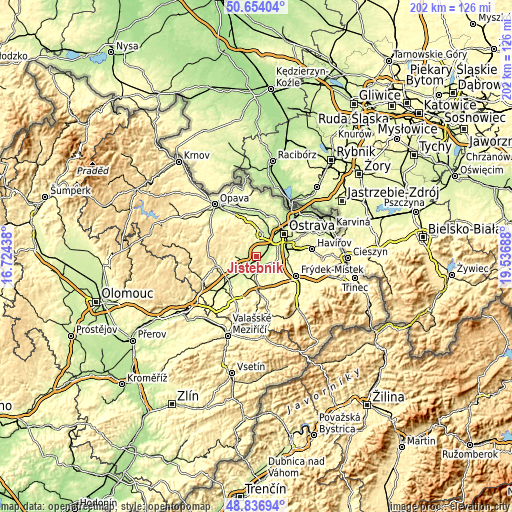 Topographic map of Jistebník