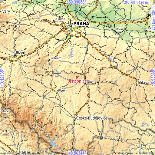 Topographic map of Jistebnice