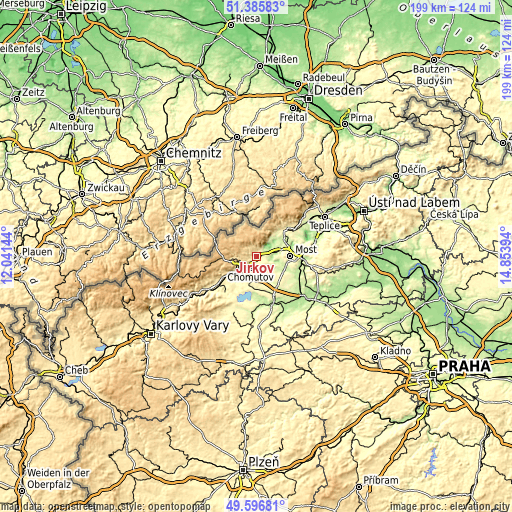 Topographic map of Jirkov