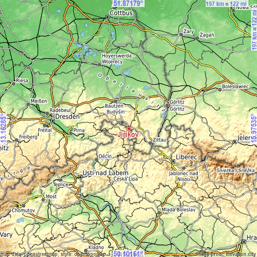 Topographic map of Jiříkov