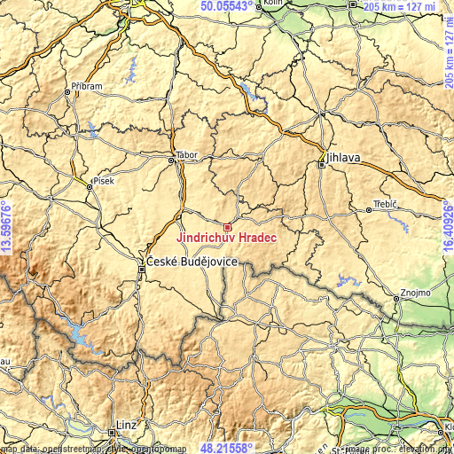 Topographic map of Jindřichův Hradec