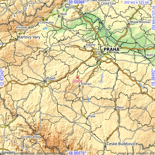 Topographic map of Jince