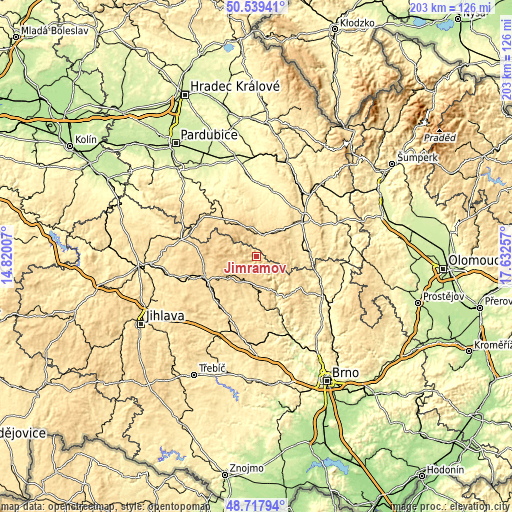 Topographic map of Jimramov