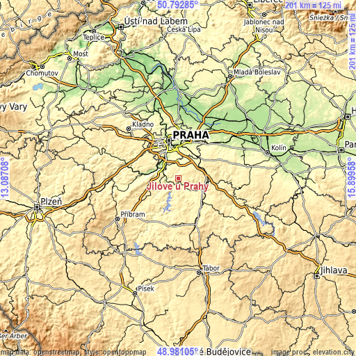 Topographic map of Jílové u Prahy