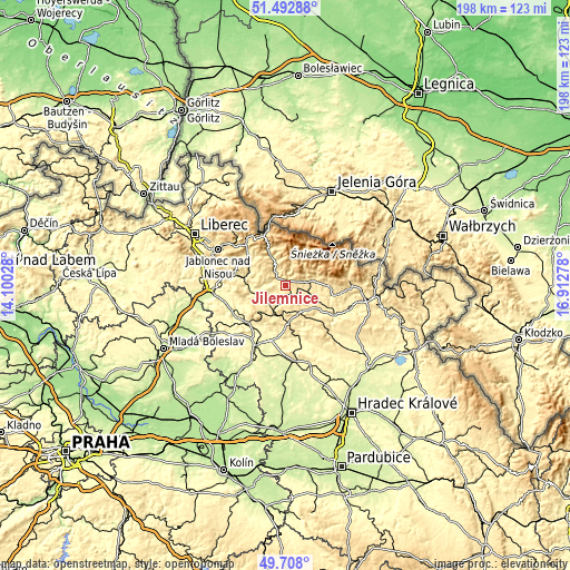 Topographic map of Jilemnice