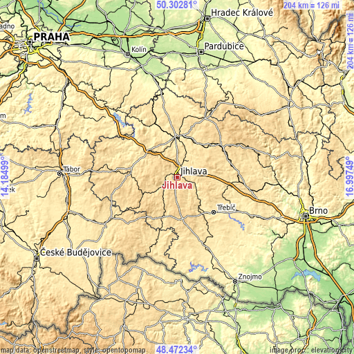 Topographic map of Jihlava