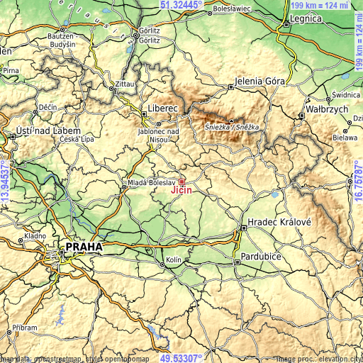 Topographic map of Jičín