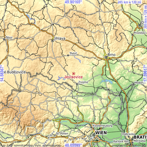 Topographic map of Jevišovice