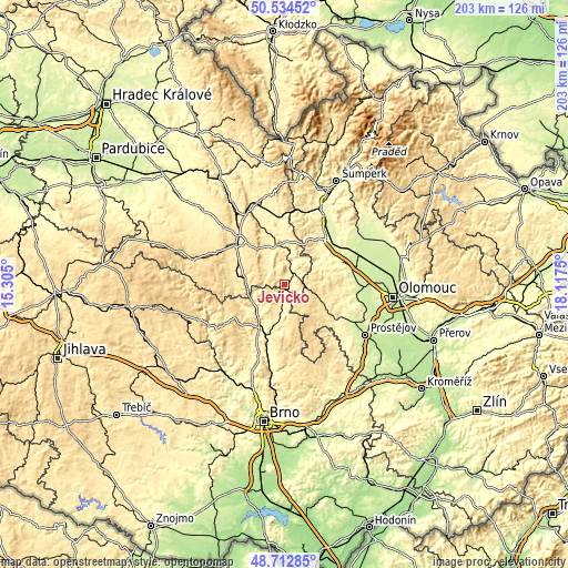 Topographic map of Jevíčko