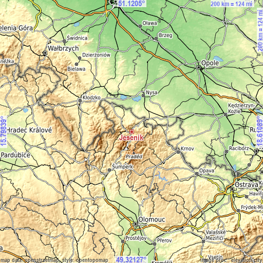Topographic map of Jeseník