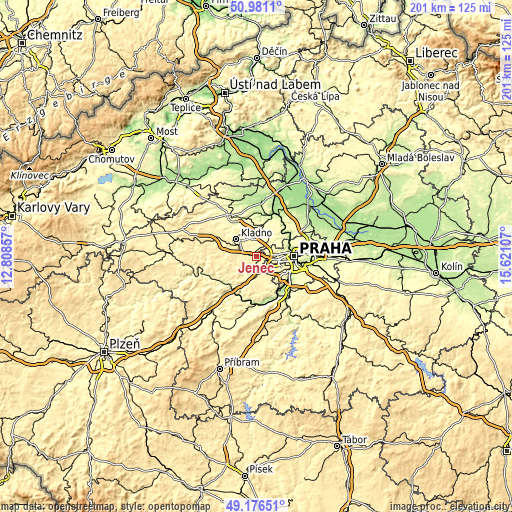 Topographic map of Jeneč