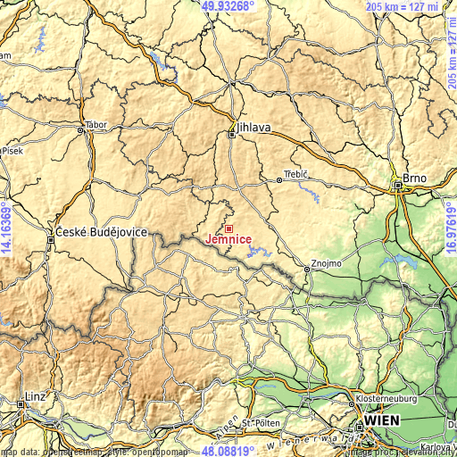 Topographic map of Jemnice