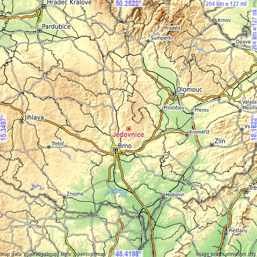 Topographic map of Jedovnice