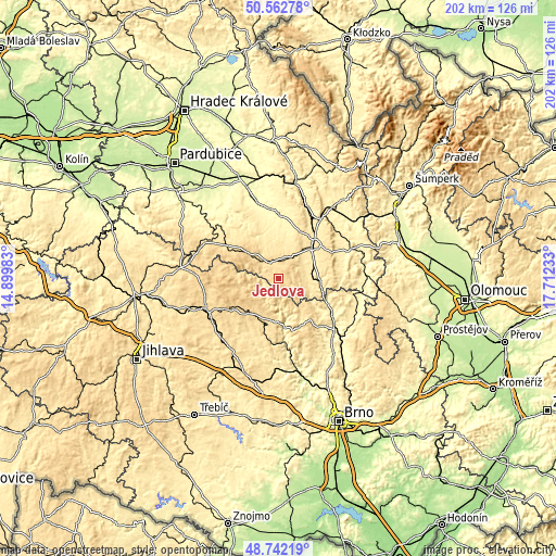 Topographic map of Jedlová