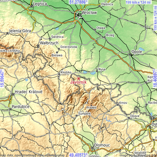 Topographic map of Javorník