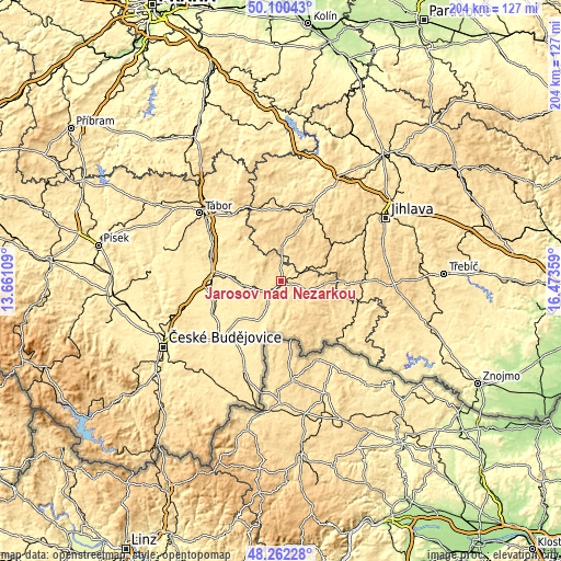 Topographic map of Jarošov nad Nežárkou