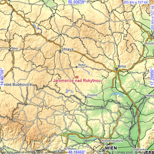 Topographic map of Jaroměřice nad Rokytnou