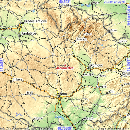 Topographic map of Jaroměřice