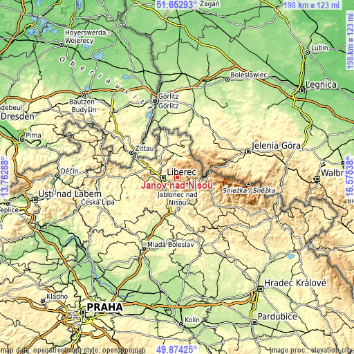 Topographic map of Janov nad Nisou