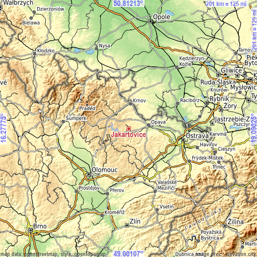 Topographic map of Jakartovice