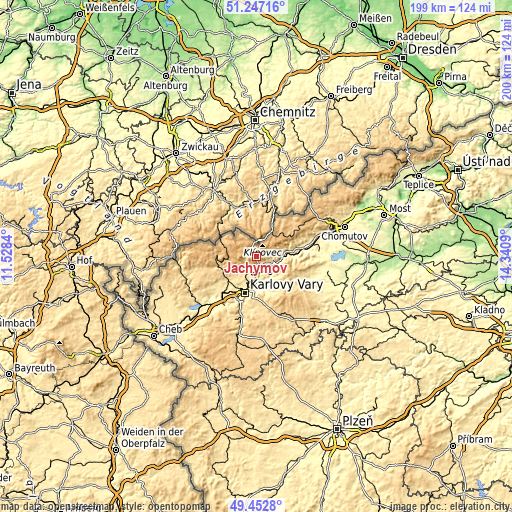 Topographic map of Jáchymov