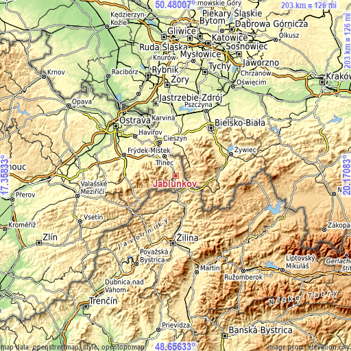 Topographic map of Jablunkov