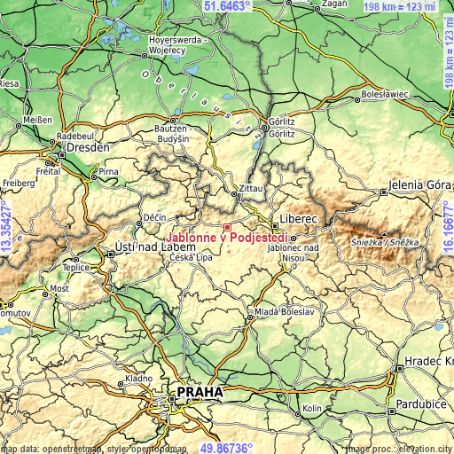 Topographic map of Jablonné v Podještědí