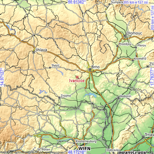 Topographic map of Ivančice