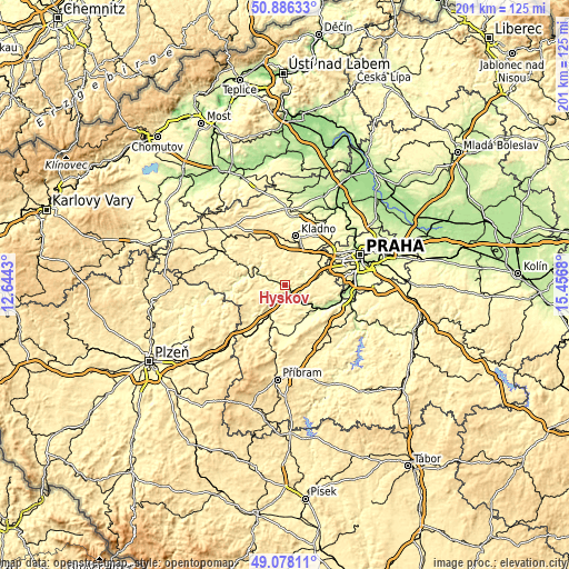 Topographic map of Hýskov