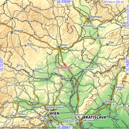 Topographic map of Hustopeče